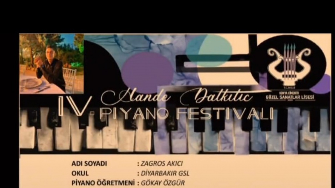 4. Hande Dalkılıç Piyano Festivalinde 12 Müzik Sınıfı öğrencilerimizden Zagros AKICI 1. oldu